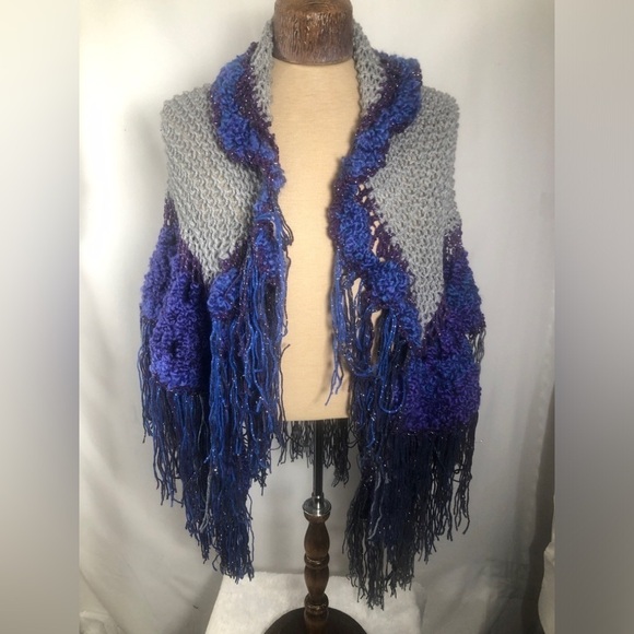 Sweaters - Knitted Blue & Gray Prayer Shawl. NEW